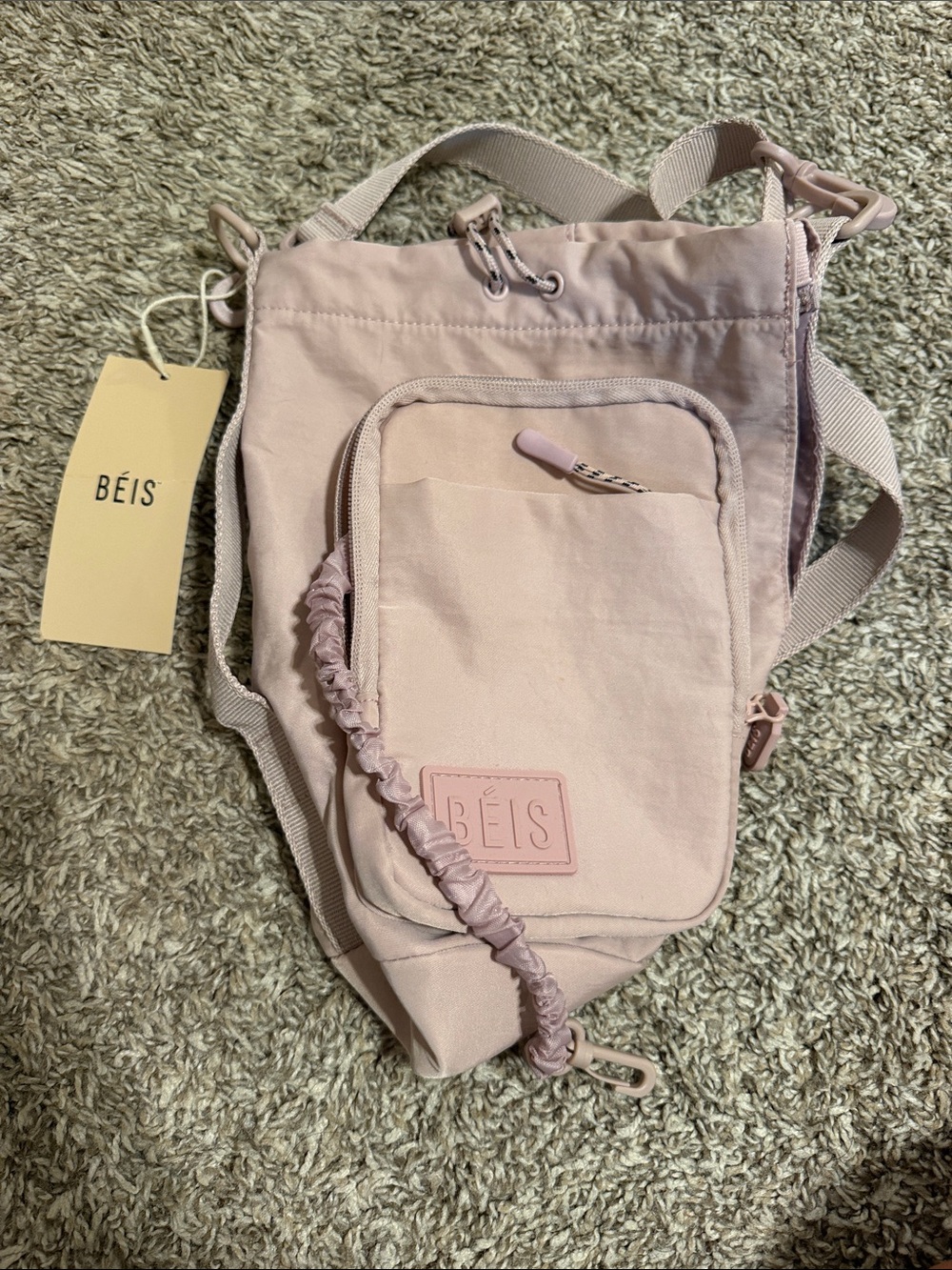 BEIS Blush Pink Crossbody Sling Bag with Front Pocket